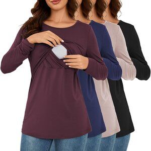 Breastfeeding Shirts 4 Pack Long Sleeve Women Nursing Tops Plus Size